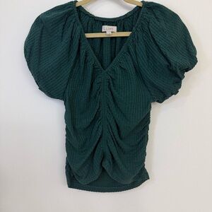 LOFT Dark Green Ruched Blouse Women’s Small